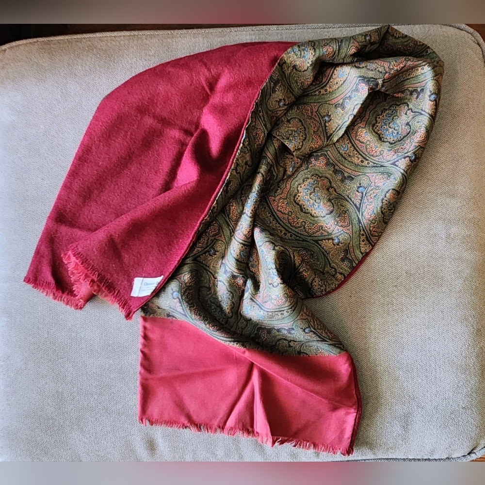 Very Rare! Vintage! Christian Dior Red Cashmere & Paisley Silk Mens Opera Scarf